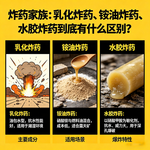 奇台炸药家族：乳化炸药、铵油炸药、水胶炸药到底有什么区别？